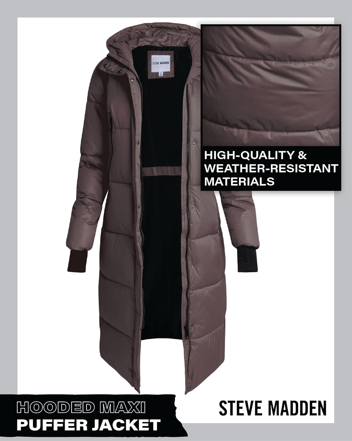Steve Madden Womens Long Puffer Jacket - Heavyweight Insulated Fall Maxi Winter Coats for Women Long Length Bubble Parka