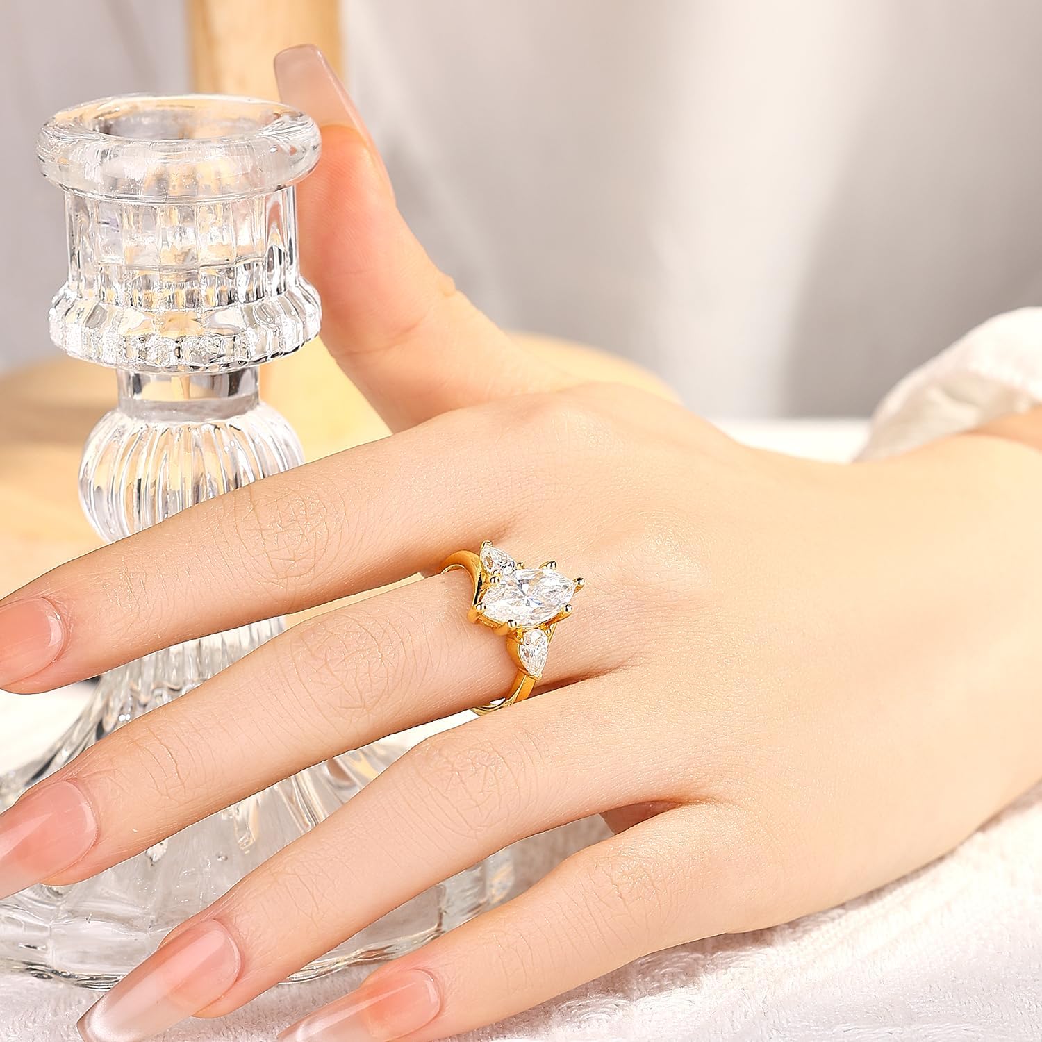 4CT 3 Stone Moissanite Engagement Ring for Women, Marquise Cut D Color VVS1, 925 Sterling Silver with 18K White Gold Plated, Anniversary Promise Ring for Her, Wedding Ring with Gift Box