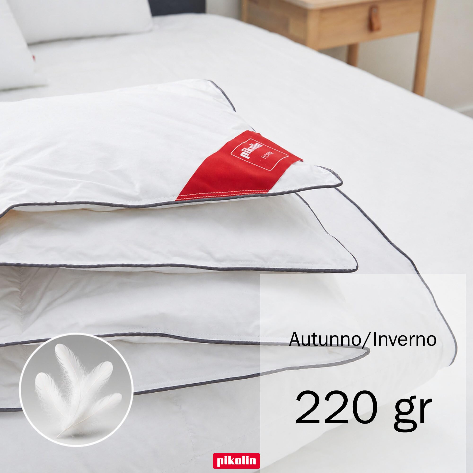 PIKOLIN Home - Piumone in Piuma d'Oca 220 g/m² per Autunno e Inverno, Morbido Cotone Traspirante, Lavabile in Lavatrice, Comfort e Calore, Modello RP205