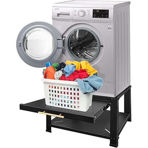 Royxen Washer and Dryer Pedestals Heavy Duty Metal Laundry Pedestal 29", Washer Dryer Pedestal Extra Big Screws for Anti-Vibration, Basket Shelf, 800lbs Capacity, Black