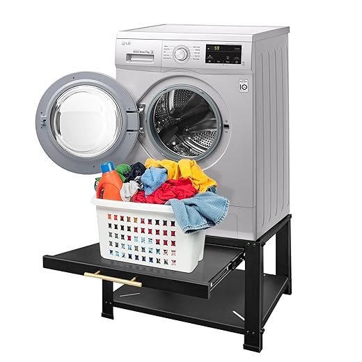 Royxen Washer and Dryer Pedestals Heavy Duty Metal Laundry Pedestal 29", Washer Dryer Pedestal Extra Big Screws for Anti-Vibration, Basket Shelf, 800lbs Capacity, Black