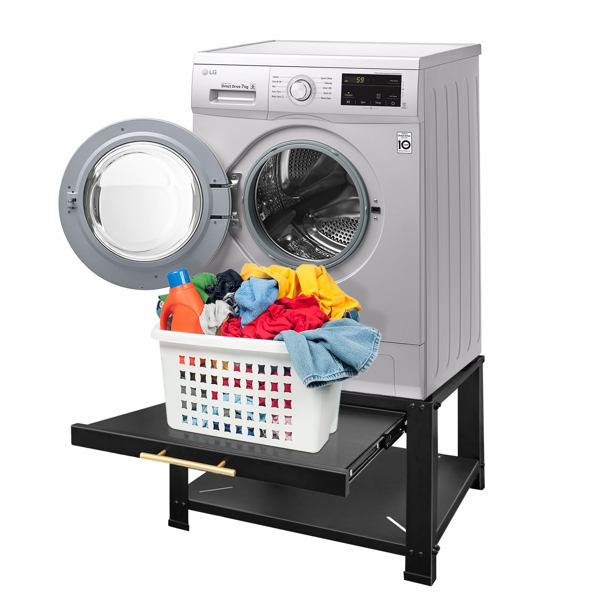 Photo 1 of Royxen Washer and Dryer Pedestals Heavy Duty Metal Laundry Pedestal 29"W x 29"D x20"H, Washer Dryer Pedestal Extra Big Screws for Anti-Vibration, Basket Shelf, 800lbs Capacity, Black