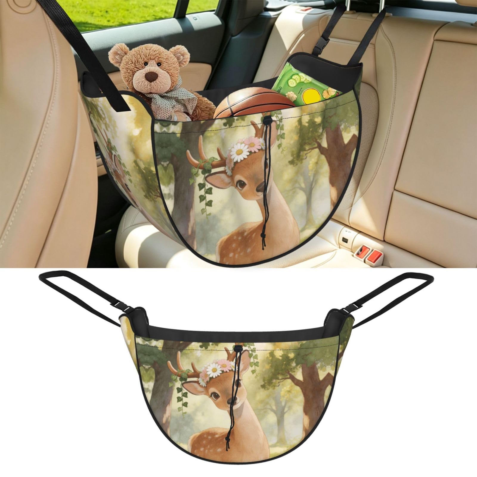 Flower garland deer Car Seat Organizer-Backseat Storage Bag for Travel