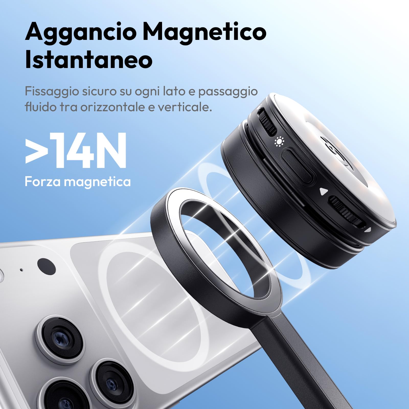 180cm ULANZI SK21 Bastone selfie magnetico 4 Gambe, Apertura e chiusura automatica,Cavalletto telefono con calamita telecomando ricaricabile,Treppiede smartphone magpod,Compatibile con iPhone 17 16 15