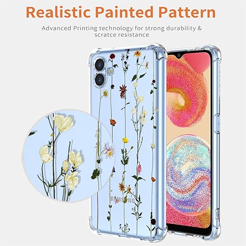 Miniatura 3 de Funda para Galaxy A04e, Samsung A04e 4G SM-A042F con protector de pantalla, funda transparente con patrones de jardín de flores, funda protectora