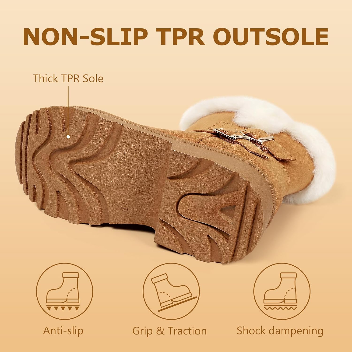 Platform Women's Ankle Winter Boot, Chunky Low Heel Snow Boots With Fashion Buckle Slip-On Cozy Outdoor Short Booties - Image 6