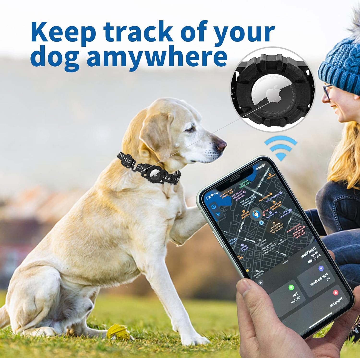 airtag dog collar holder huazhun with apple airtag holder adjustable airtag pet collar with 1 pcs transparent protective film heavy duty dog collar