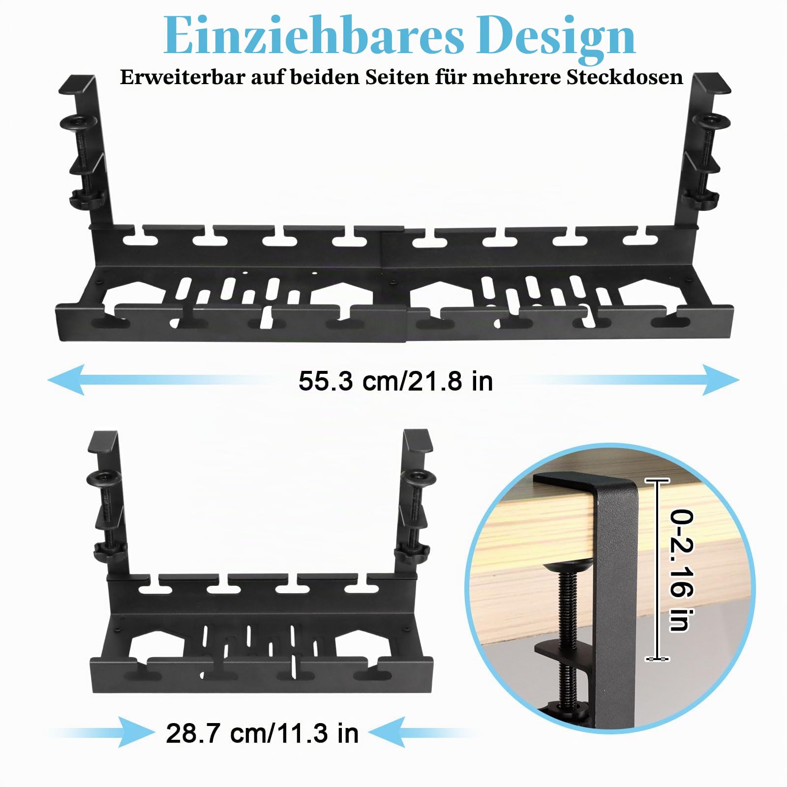 Kabelkanal Schreibtisch Einziehbar 29-55cm, Kabelwanne Management Büro | Kabelmanagement, Ohne Bohren, Verstellbar, Für Büro