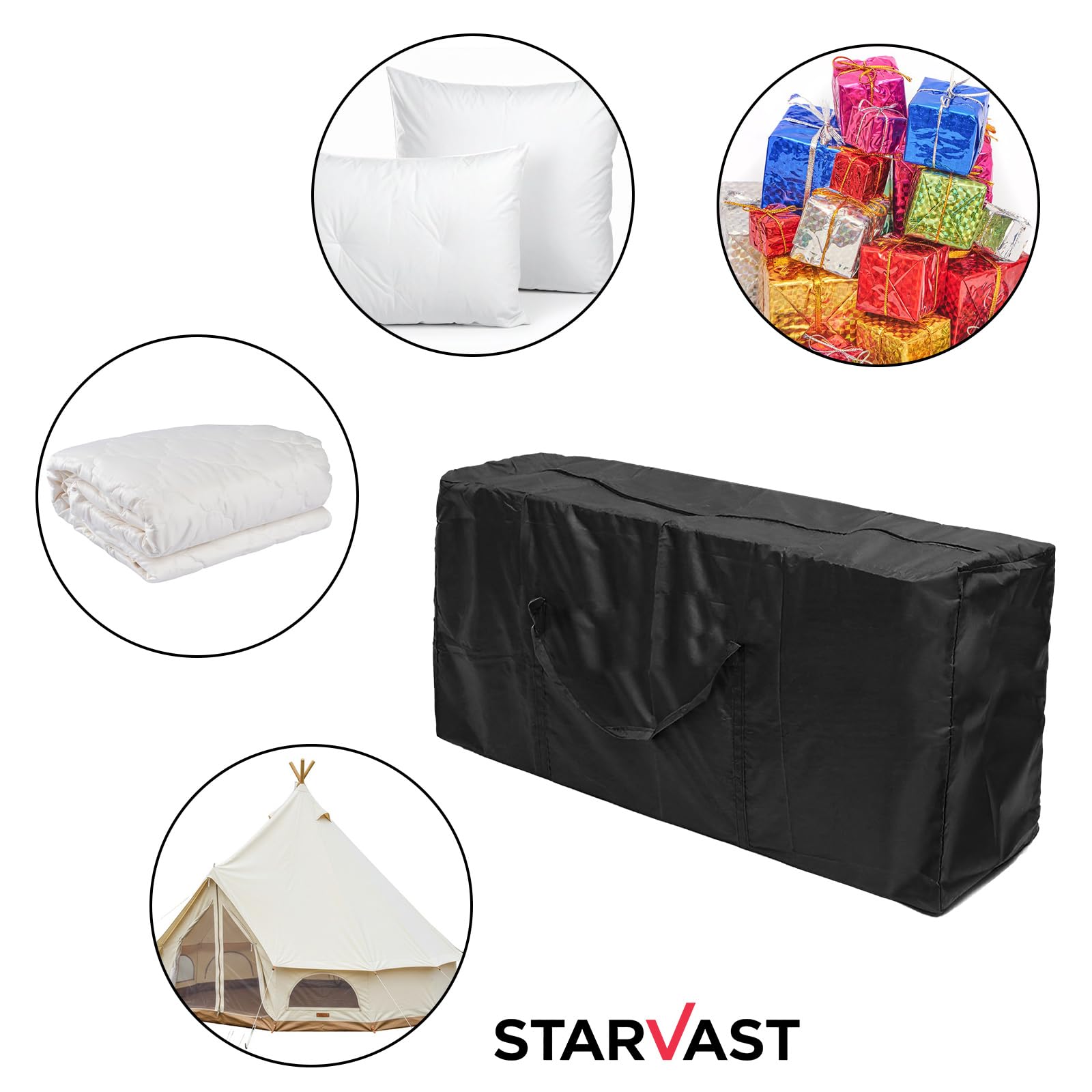 STARVAST 2 PCS Aufbewahrungstasche Gartenauflagen Wasserdicht 175x55x75cm Weihnachtsbaum Aufbewahrung Robustes Oxford-Gewebe Auflagentasche Gartenpolster, Schutzhülle für Polsterauflagen - Schwarz