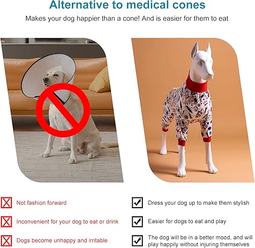 Miniatura 6 de LovinPet Camisa para perros grandes  Estampado de nieve espacial, pijama ligero para cachorros grandes, pijama de cobertura completa para perros,