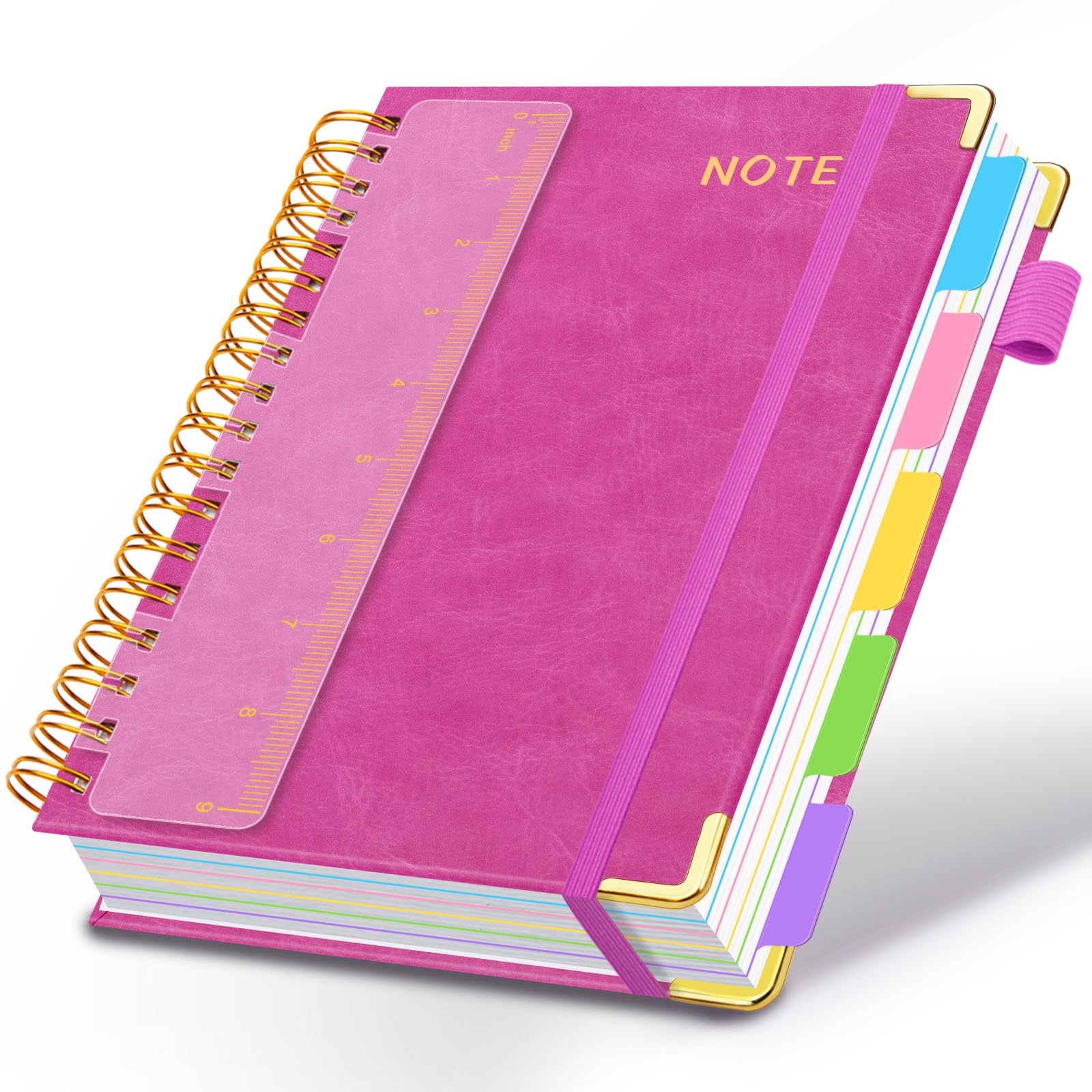Cuadernos en espiral de tapa dura para el trabajo de 8 x 10 pulgadas, 300 páginas, cuaderno de 5 materias con separadores y pestañas, diario en espiral B5 para mujeres, cuaderno con rayas