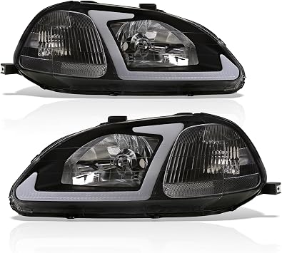 AJP Distributors LED DRL Tube Bar Driving Headlights Bumper Corner Turn Signal Reflector Lamps Assembly Pair LH RH Left+Right Compatible/Replacement For Civic EK EJ EM JDM EX LX DX Si 1996 1997 1998