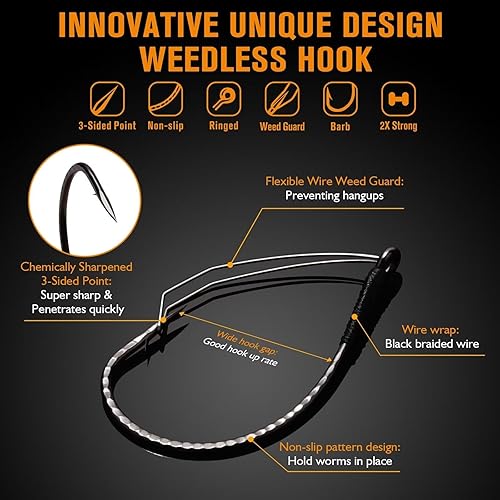 Miniatura 2 de Dovesun 30 ganchos sin malas hierbas, ganchos de pesca con gusanos para pesca de lubina, tamaño 1 # 10 20, ganchos locos para Noke Rig sin platina