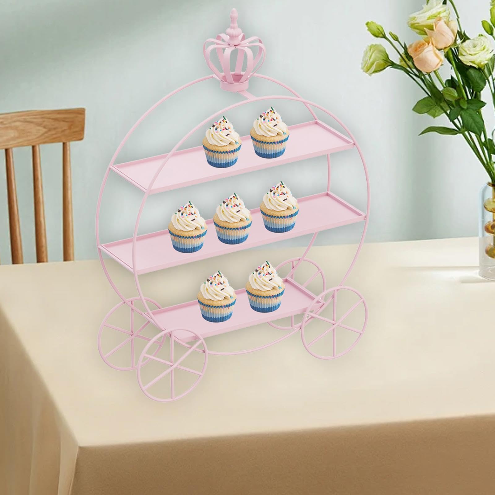 Alzata per Cupcake, Vassoio per Biscotti, Torre di Servizio Decorativa in Ferro, Supporto per più Livelli per Matrimoni, Feste E Decorazioni, Rosa