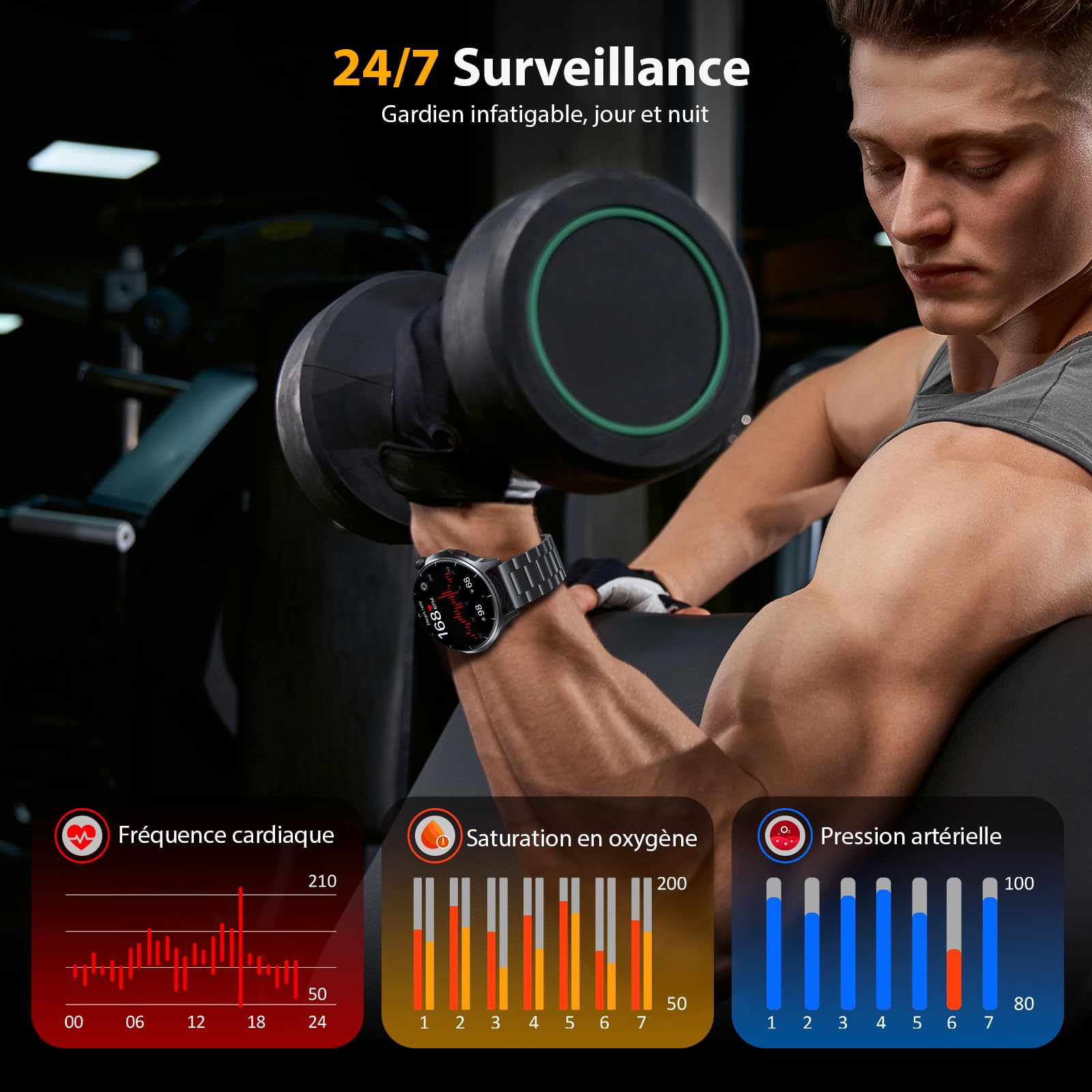 Montre Connectée Homme avec 1000mAh, 1,52'' HD Smartwatch Homme avec Appels Bluetooth, 110+ Sportifs, Suivi Fréquence Cardiaque, Sommeil Moniteur, Podomètre, IP68 Étanche Android iOS (Acier Noir)