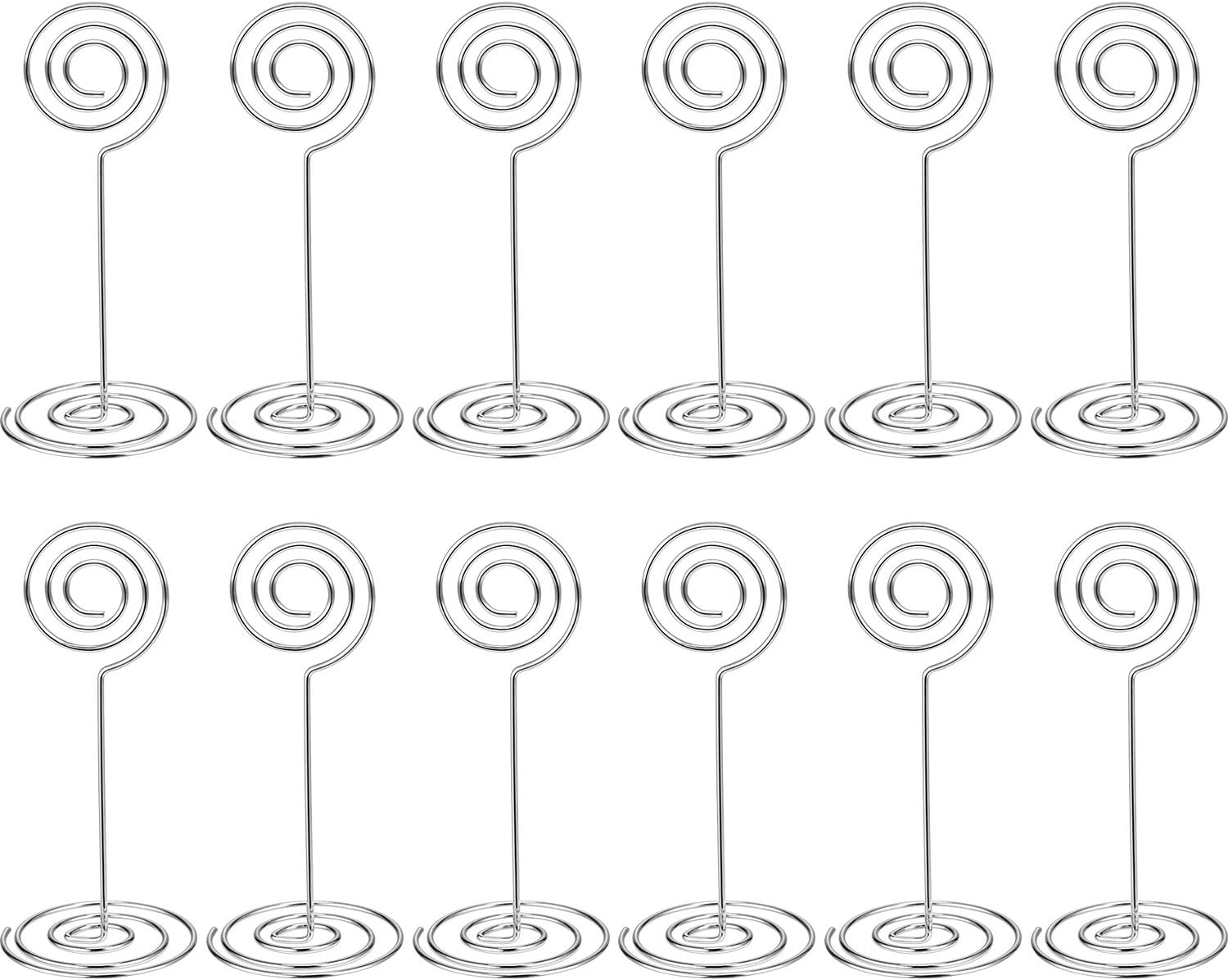 Shappy 12 Pack Table Number Card Holders Photo Holder Stands Place Paper Menu Clips, Circle Shape (Silver)
