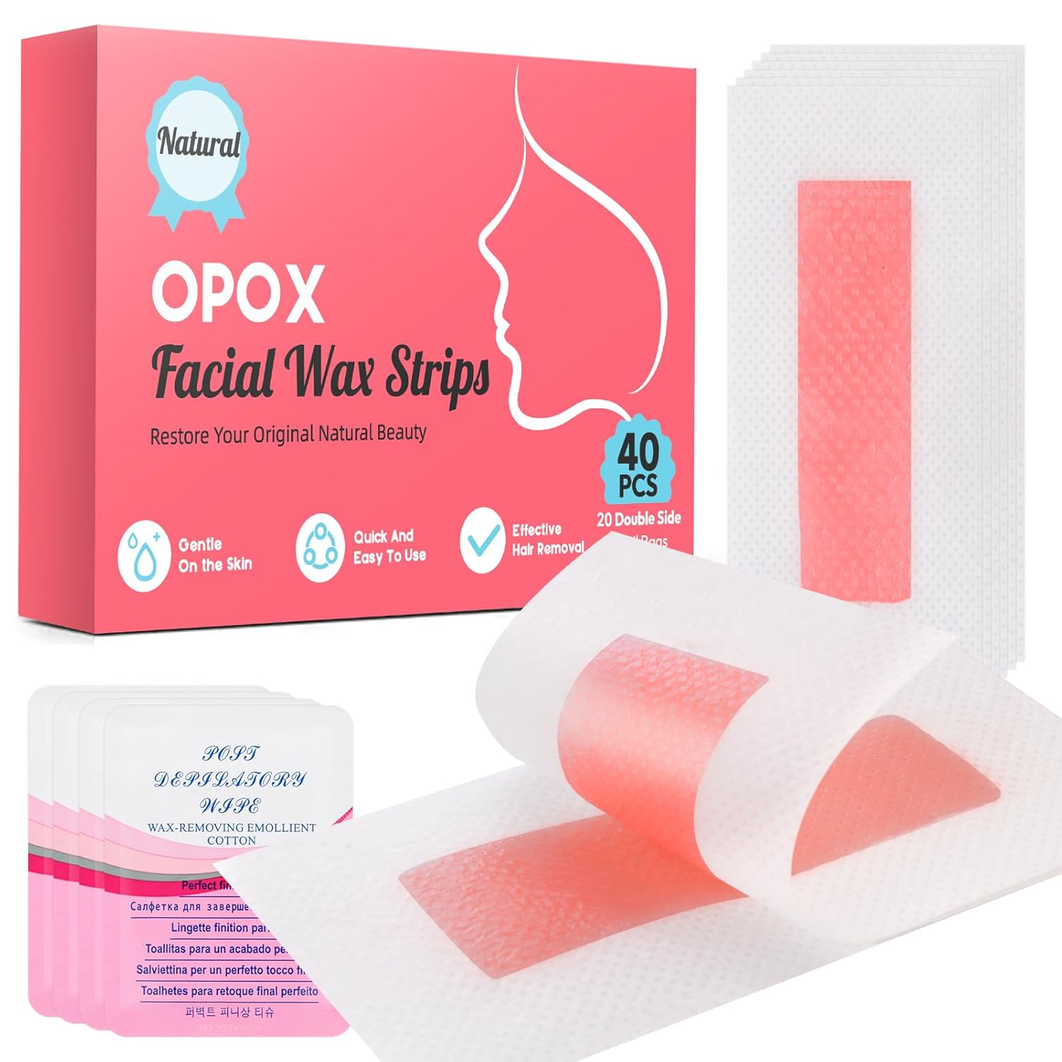 40PCS Facial Wax Strips for Hair Removal, Facial Hair Removal for Women, Waxing Kit for Women’s Face, Bikini, Chest, Body, Arms, Legs, Back, & Brazilian | 40ct Waxing Strips & 4 calming Oil Wipes 40PCS Facial Wax Strips for Hair Removal, Facial Hair Removal for Women, Waxing Kit for Women’s Face, Bikini, Chest, Body, Arms, Legs, Back, & Brazilian | 40ct Waxing Strips & 4 calming Oil Wipes
