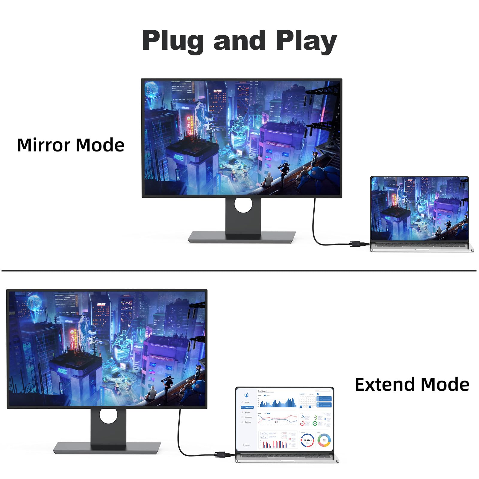 Omivine Vga Cavo 1.8M - VGA a VGA Monitor Cavo 1080P Full HD PC Cavo per computer, schermo, proiettore, D-Sub Nero, Maschio a Maschio