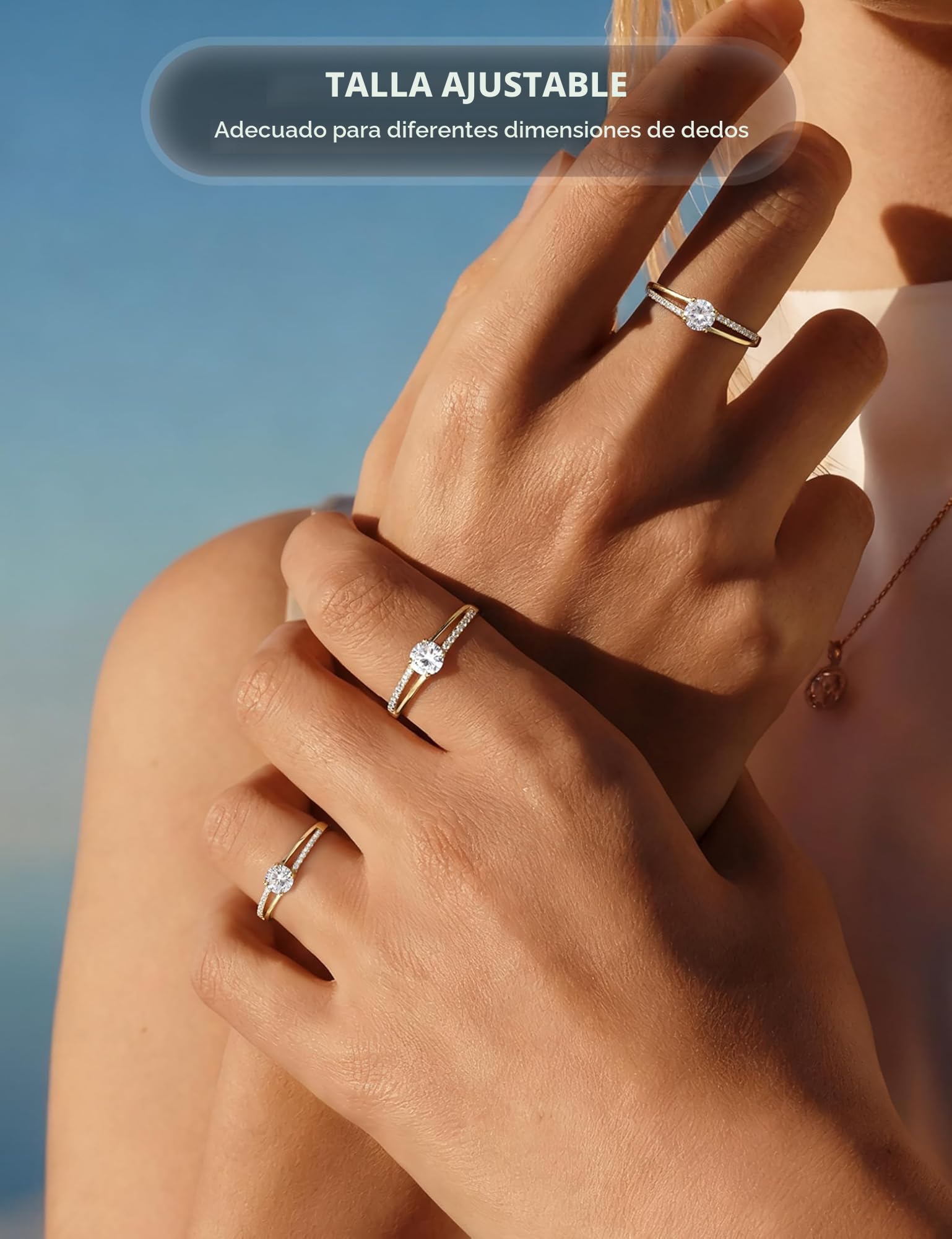 MILACOLATO Anillo de Plata de Ley 925 para Mujer Anillo de Plata Oro Ajustable Zirconia Cúbica Boda Compromiso Eternidad Anillo de Promesa Anillo de Plata para Mujer