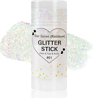 Mysense Rainbow Body Glitter Stick,Face Hair Glitter Christmas Makeup,Sparkling Mermaid Sequins Chunky Glitter Face Paint,Singer Concert Outfit Festival Rave Accessories for Women and Kids