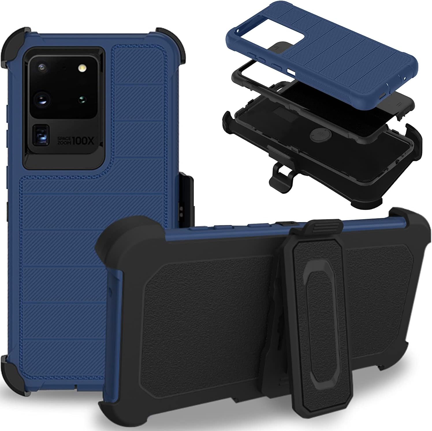 DuraSafe Cases for Samsung Galaxy S20 Ultra 2020 6.9 Inch Holster Durable Case with Bumpup Cushioned Corners & 360° Rotatable Belt Clip - Navy Blue(with Holster)