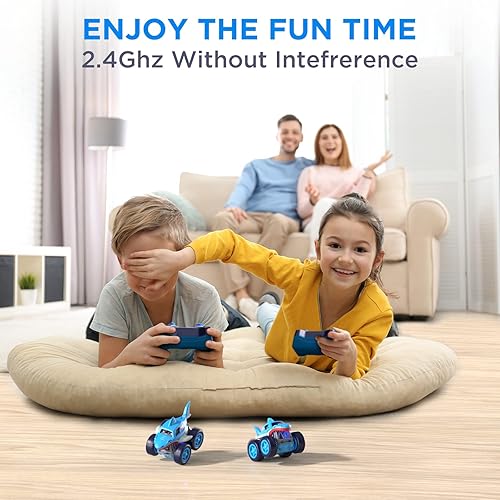 Miniatura 5 de MaxTronic Mini auto a control remoto – 4WD 2.4Ghz 360 giratorio Stunt RC Truck con batería recargable incorporada, diseño de tiburón, juguetes para