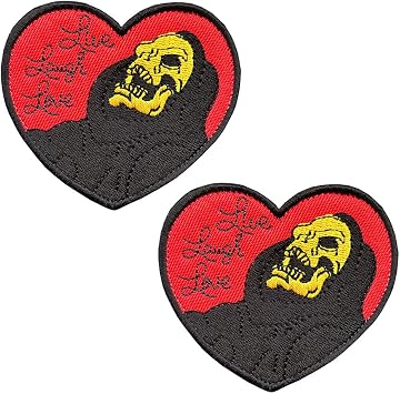 2 Pcs Live Laugh Love Funny Skull Heart Patch, Positive Skull Embroidered Hook Loop Patches Emblem Badge Applique Repair Patch DIY Craft Accessories for Clothes Backpack Unifrom Vest