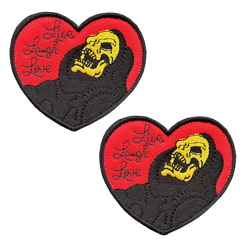 2 Pcs Live Laugh Love Funny Skull Heart Patch