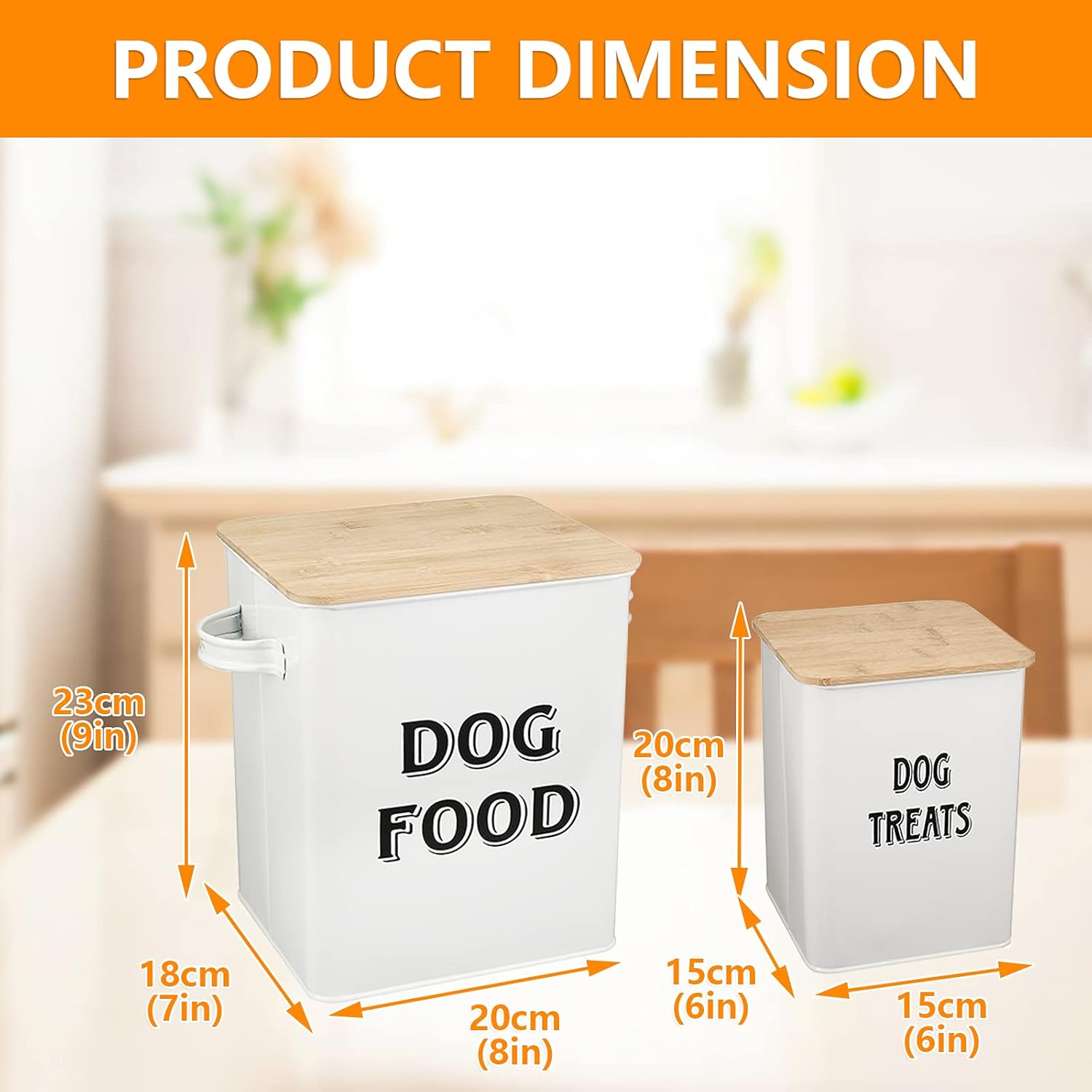 Pethiy Dog Food and Treats Storage tin Containers Set with Scoop for Dogs-Tight Fitting Wood Lids-Coated Carbon Steel-Storage Canister Tins-White : Pet Supplies