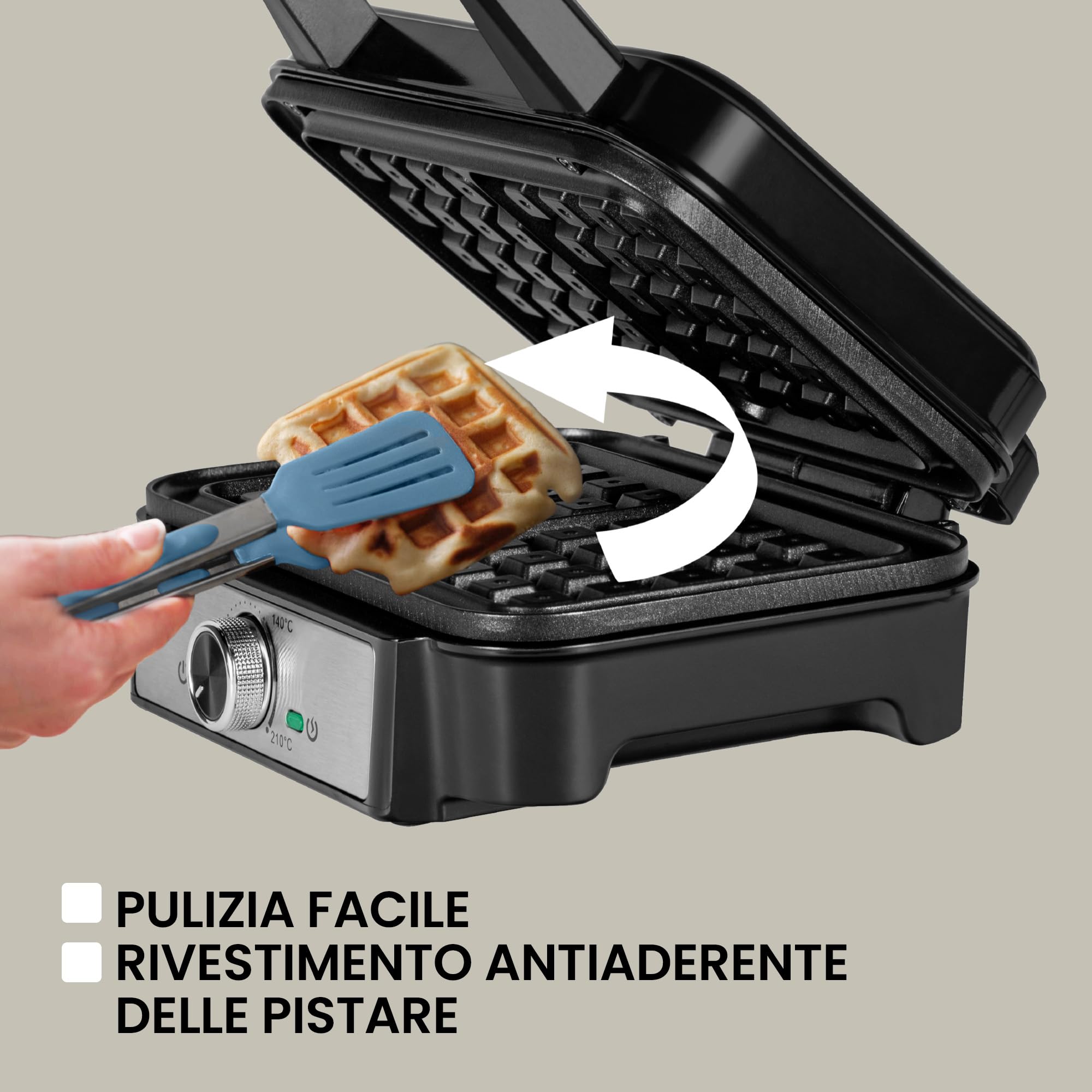 ZEEGMA GOFREE CHEF Macchina per Waffel Potenza Elevata 1200 W Per Waffel belgi, Doppio Rivestimento Antiaderente, Regolazione Temperatura, Spia Pronto all'Uso, Waffel Spessi Piastre profonde