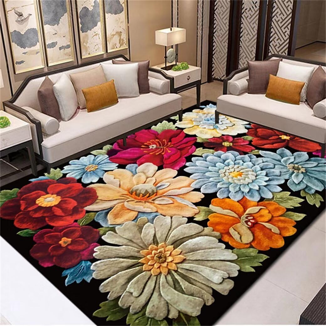 Tapis rafraîchissant chat floral 60x90cm rouge pour salon et chambre