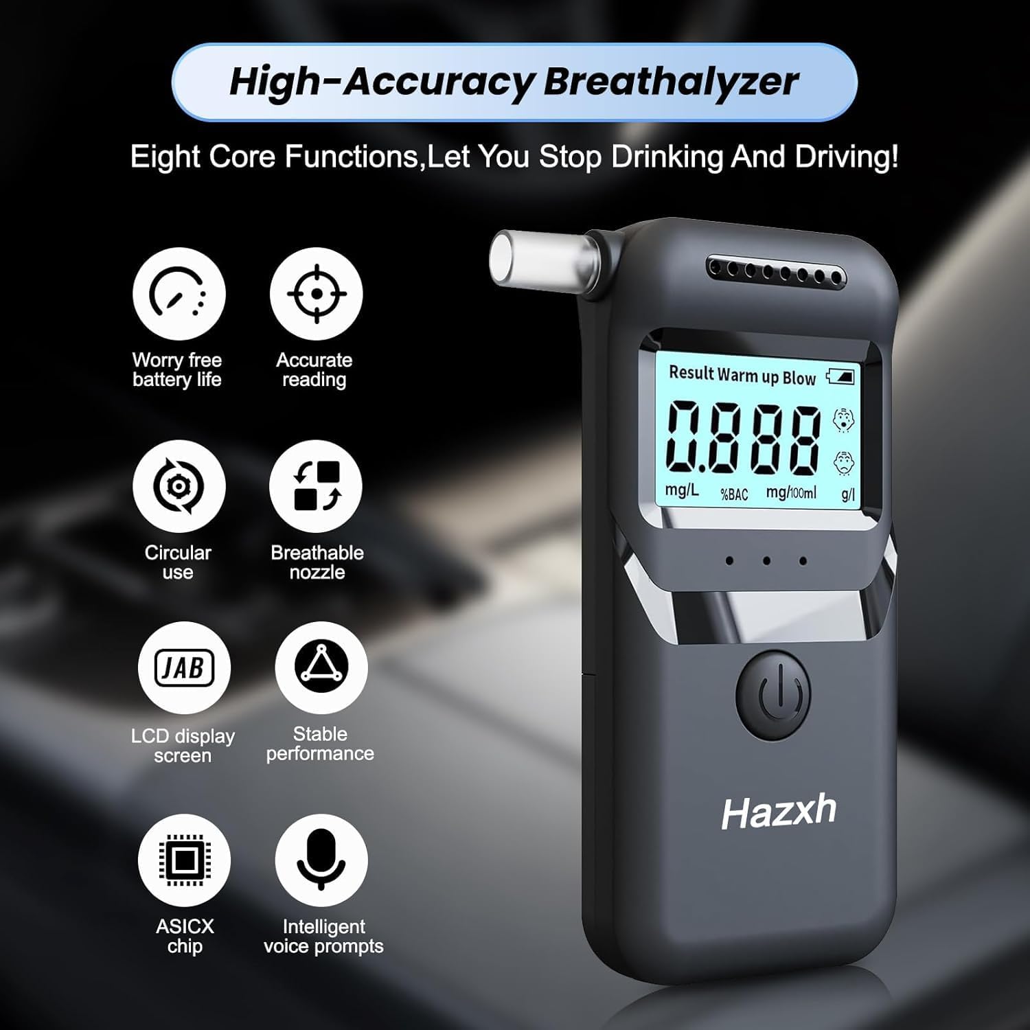 Alkoholtester – Professionelles Alkoholmessgerät mit Sprachalarm & Ampelsystem, Promillemessgerät mit 20 Wiederverwendbare Mundstücke, LCD-Display, Ultraleicht 98g für unterwegs