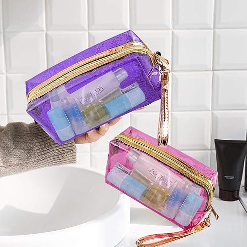 Miniatura 6 de Meetory Paquete de 5 bolsas de cosméticos impermeables, bolsa de maquillaje translúcida portátil con cremallera, bolsa de aseo de viaje para