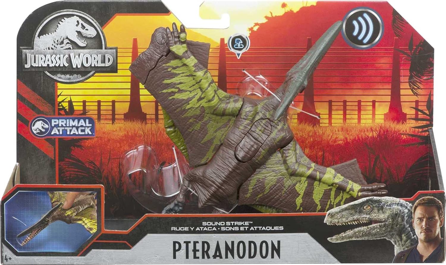 Jurassic World Toys Sound Strike Pteranodon Figure with Strike and Chomping Action, Realistic Sounds, Movable Joints, Authentic Color and Texture; Ages 4 and Up