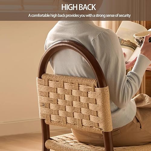 Miniatura 4 de Sillas de comedor de ratán de madera, sillas de cocina tejidas, silla de comedor con patas de madera, silla de tocador, silla lateral sin brazos