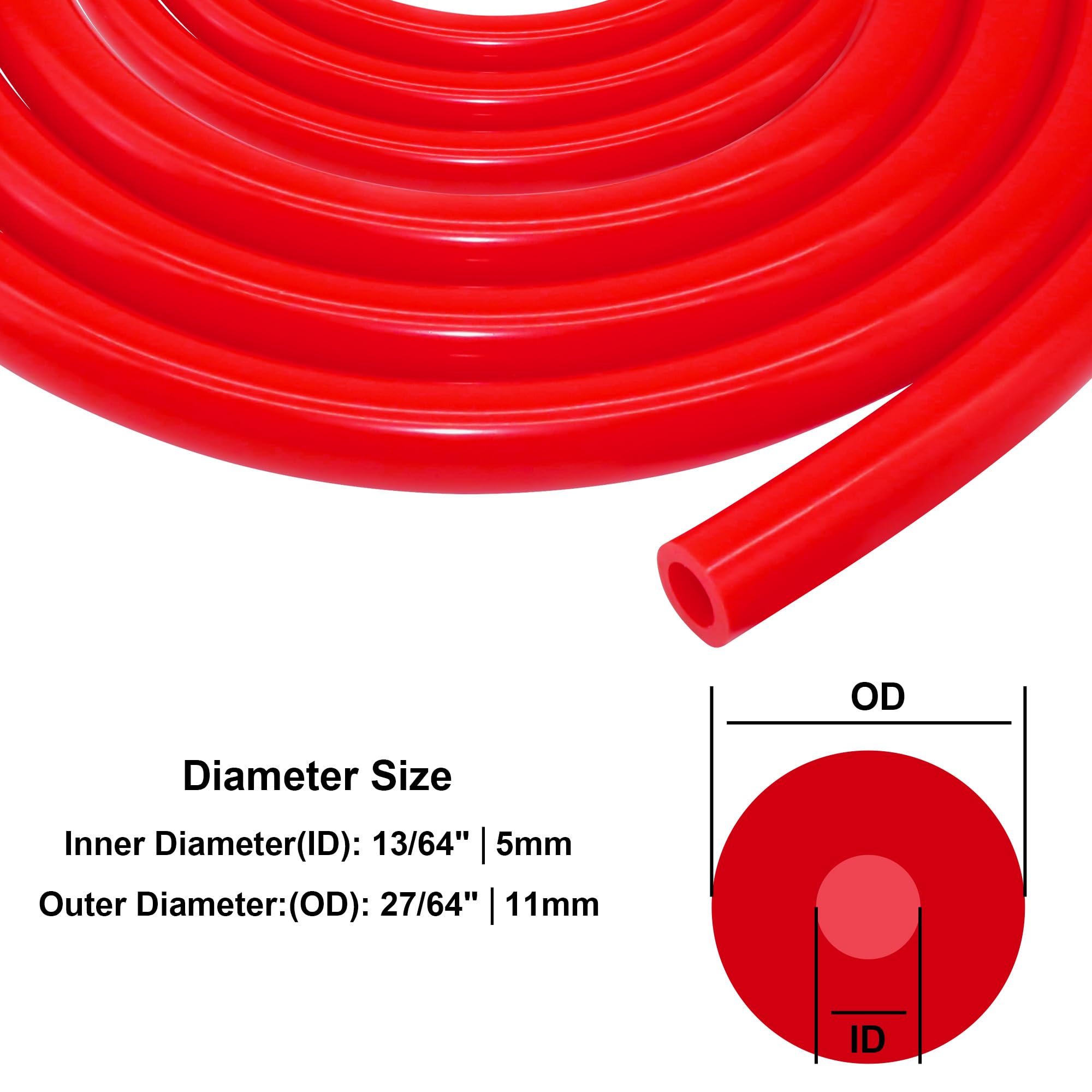 Tube en silicone pour transfert air/eau - 5 mm x 11 mm x 3 mm x 3 mm (DI x DE), 3 m, rouge