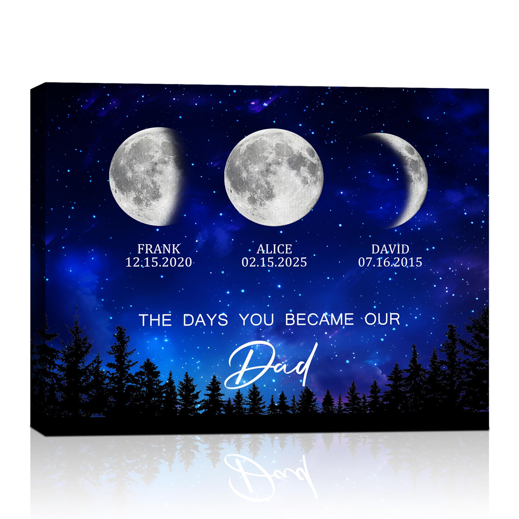 Customized Moon Phase Canvas Prints, Personalized Fathers Day Birthday Gifts for Dad from Daughter Son Wife, Custom Moon Phase Canvas Wall Art Decor,