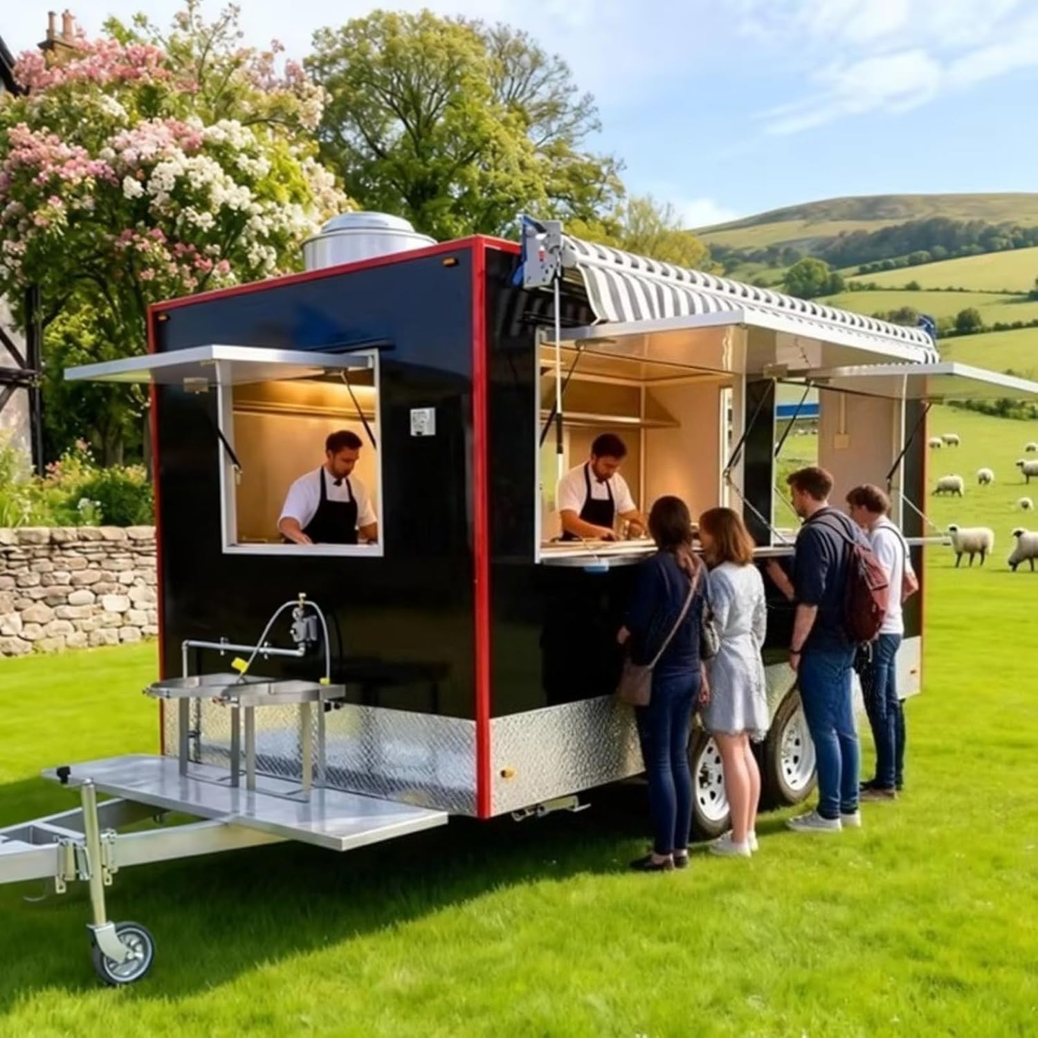 Food Carts for Sale, Fully Equipped Food Trailers with Refrigerator, Oven, Fry,Suitable for Selling Coffee, Ice Cream,BBQ, Hamburgers, Hot Dogs, Pizza