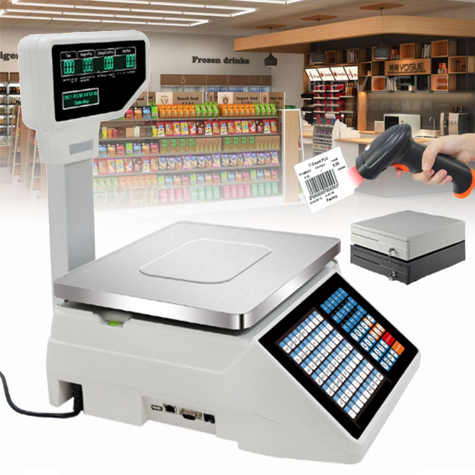 MYUYEE Digital Pricing Scale, Double Sided Display Price Label, Electronic Scale Cash Register, For Supermarket,Retail Store,Warehouse Weighing