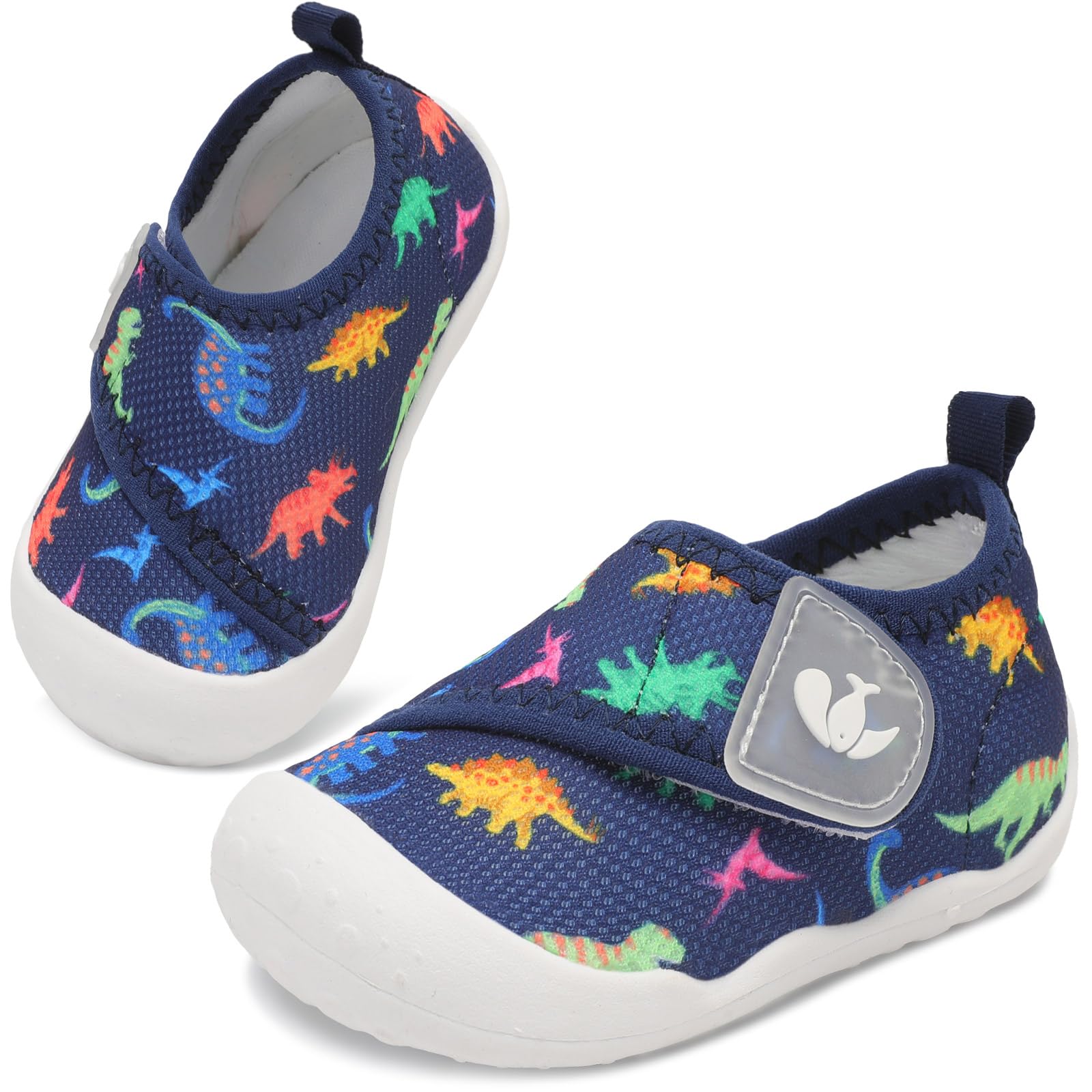 FEETCITY Baby First Walking Shoes Wide Baby Shoes Infant Sneakers Newborn Crib Shoe Barefoot Lightweight Slip On Shoe 18-24 Months Infant Blue Dinosaurs
