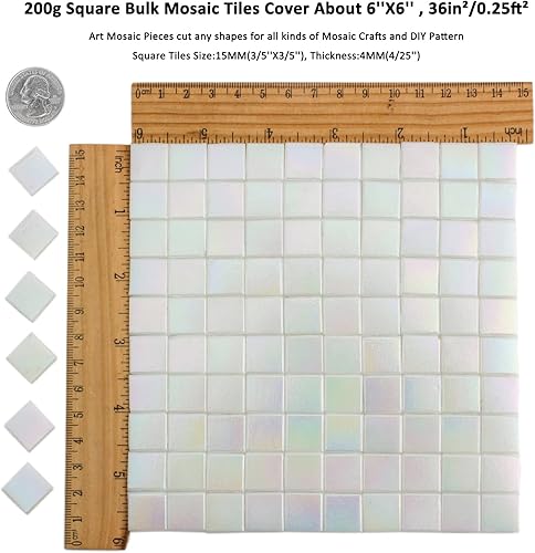 Miniatura 6 de Azulejos de mosaico de vidrio para manualidades a granel, piezas de vidrio de mosaico blanco de 7.05 onzas, azulejos de vidrieras para mosaicos,