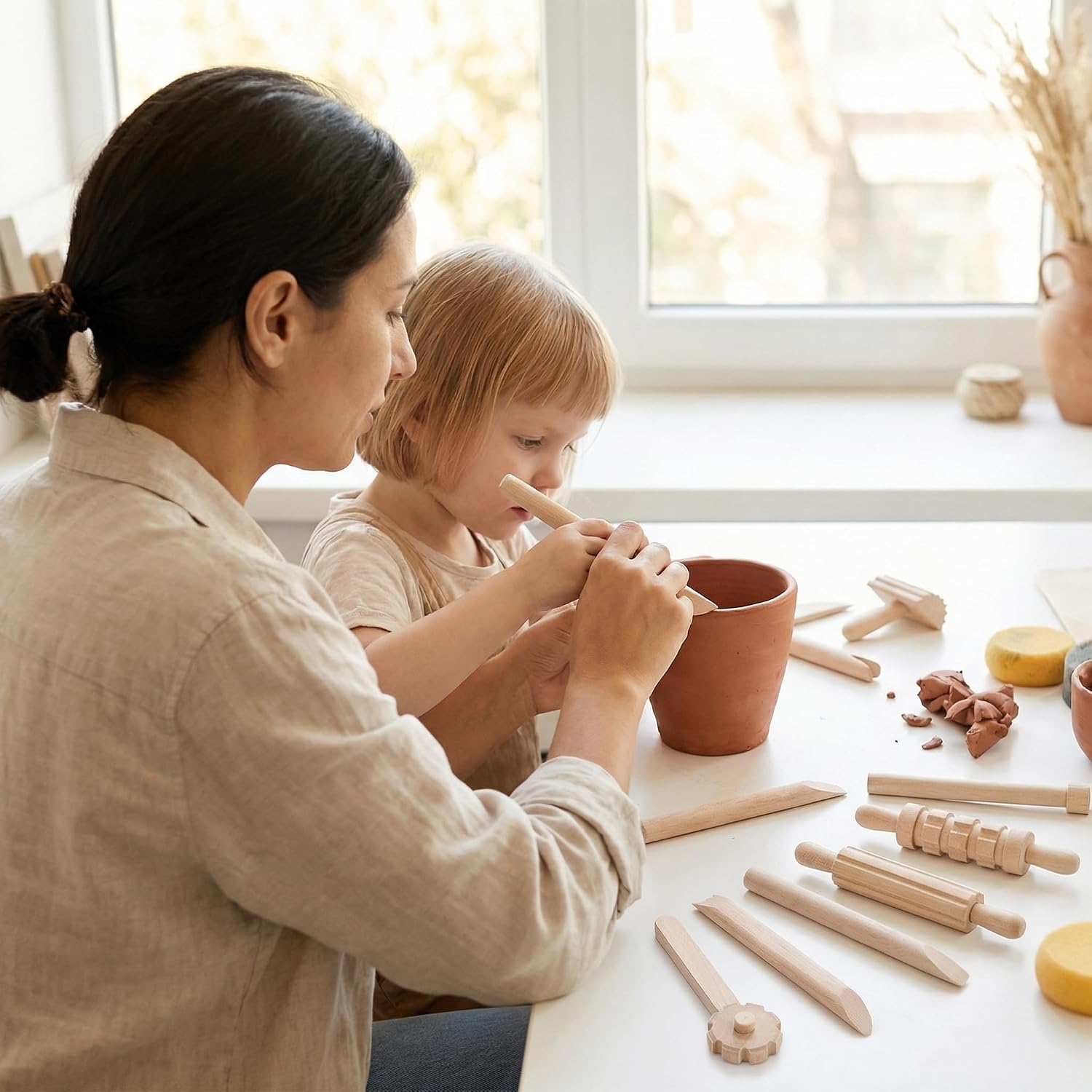 Toddmomy Wooden Clay Tool Set for Kids Toddlers, Clay Molding Tools for Pottery, Ceramics and Modeling Dough, Beginner-Friendly Art and Crafts Activities