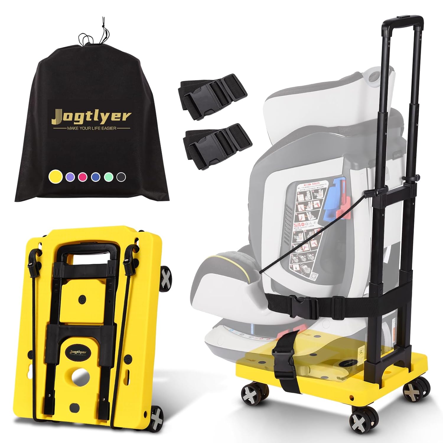 Car Seat Dolly for Airport Folding Car Seat Travel Cart for Airplane - Car Seat Roller with Wheel Cart Carrier with Straps Foldable Luggage Trolley Folding Hand Truck Dolly for Moving