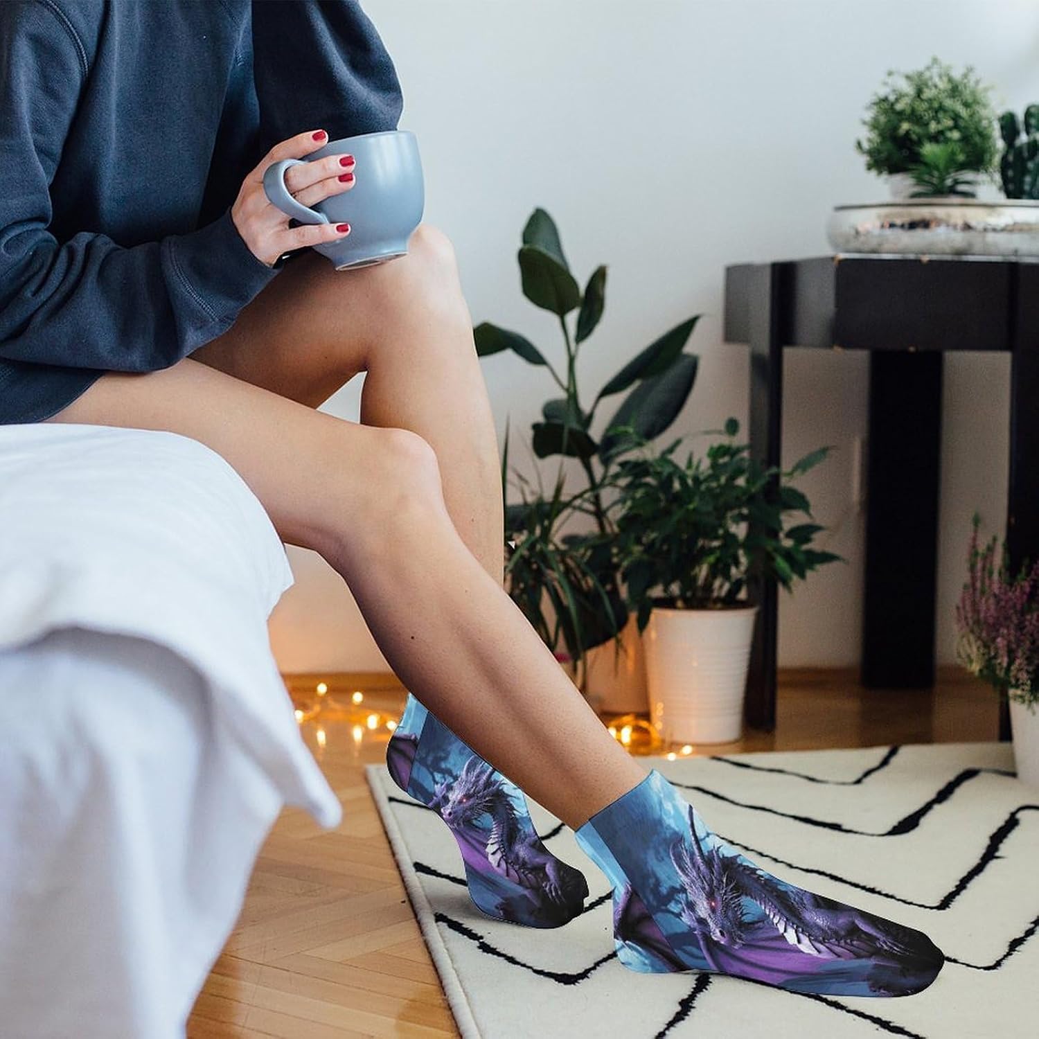 Socks for Men Women 5 Pairs Short Ankle Socks | Purple Dragon Purple Moon Low Cut Casual Crew Sock Cute Breathable Athletic Socks Non Slip No Show Sock