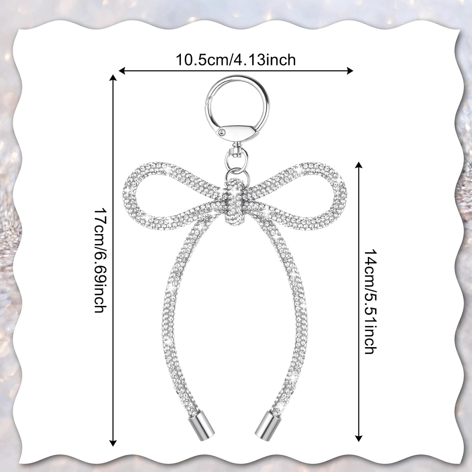 Silver Bow Rhinestone Keychain Accessories, Crystal Bow Key Chains, Cute Ribbon Bowknot Pendant Bag Charms, Bling Bowknot Keyring Charm for Backpack Charms Key Ring Women - Image 3