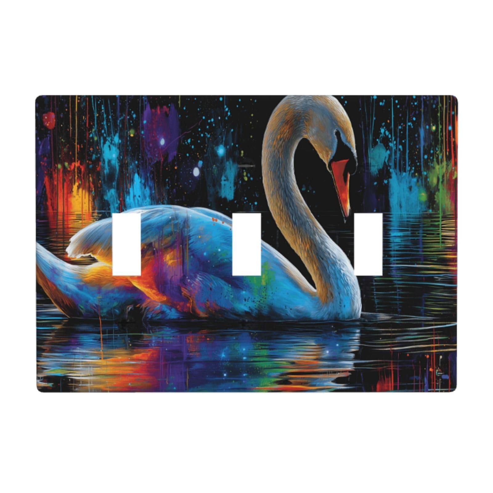 Majestic Swan Swimming Neon Colors Light Switch Covers 3 Gang Triple Toggle Wall Plate Switchplate Electrical Faceplate for Bathroom Kitchen Bedroom Decor