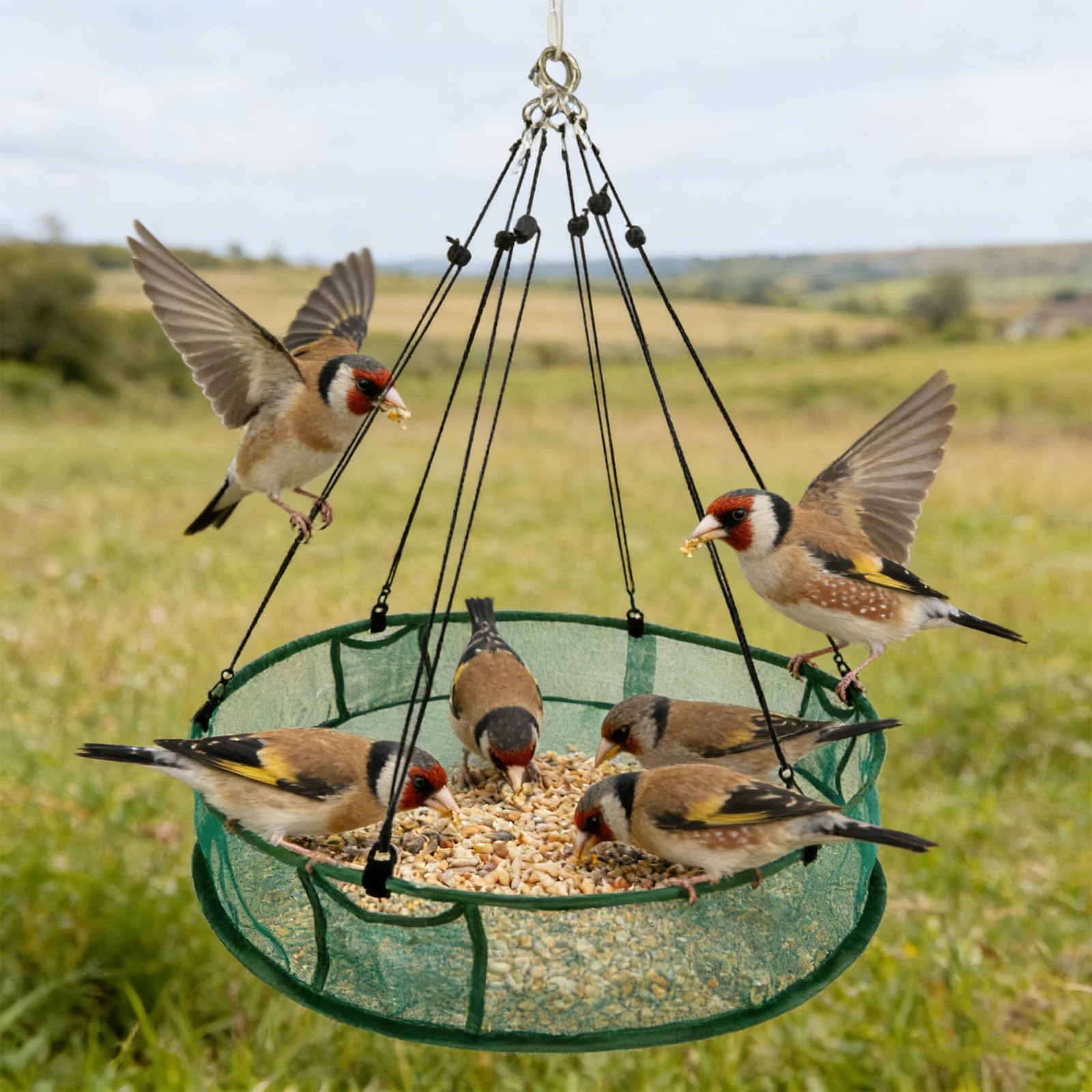 Mangeoire Oiseaux Extérieur à Suspendre Bacs Récupération Nourriture 61cm Réglable Jardin