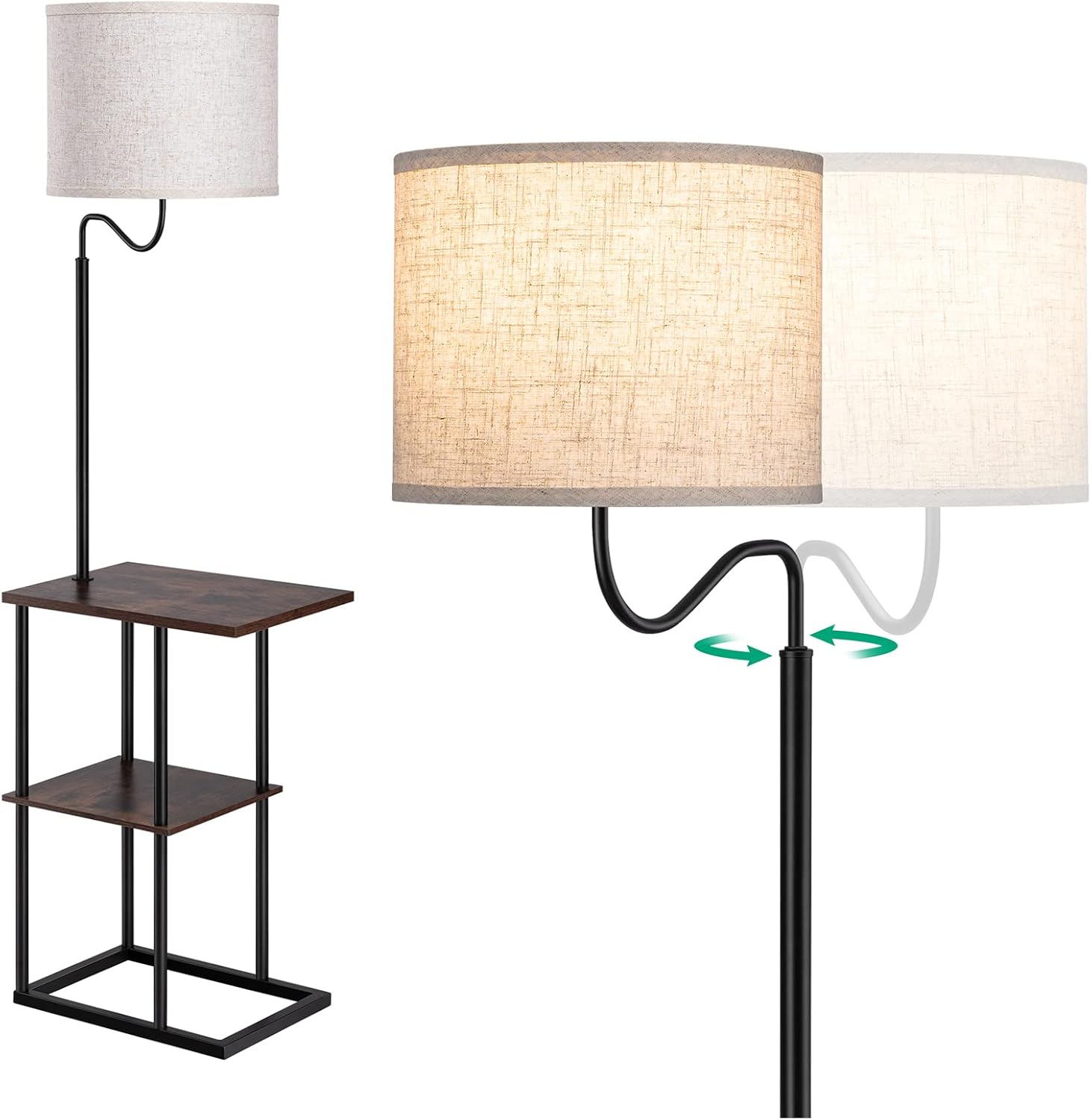 EDISHINE Floor Lamp with End Table, Bedside Table with Builtin Lamp