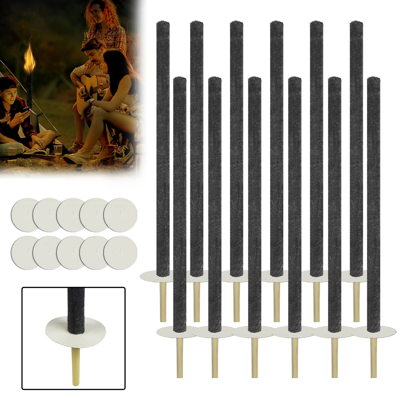 LZQ Tiempo de combustión de 100 min para exteriores, 25 unidades, antorchas de cera naturales para exteriores, caminatas con mango extralargo, antorcha para niños, jardín, exterior, senderismo