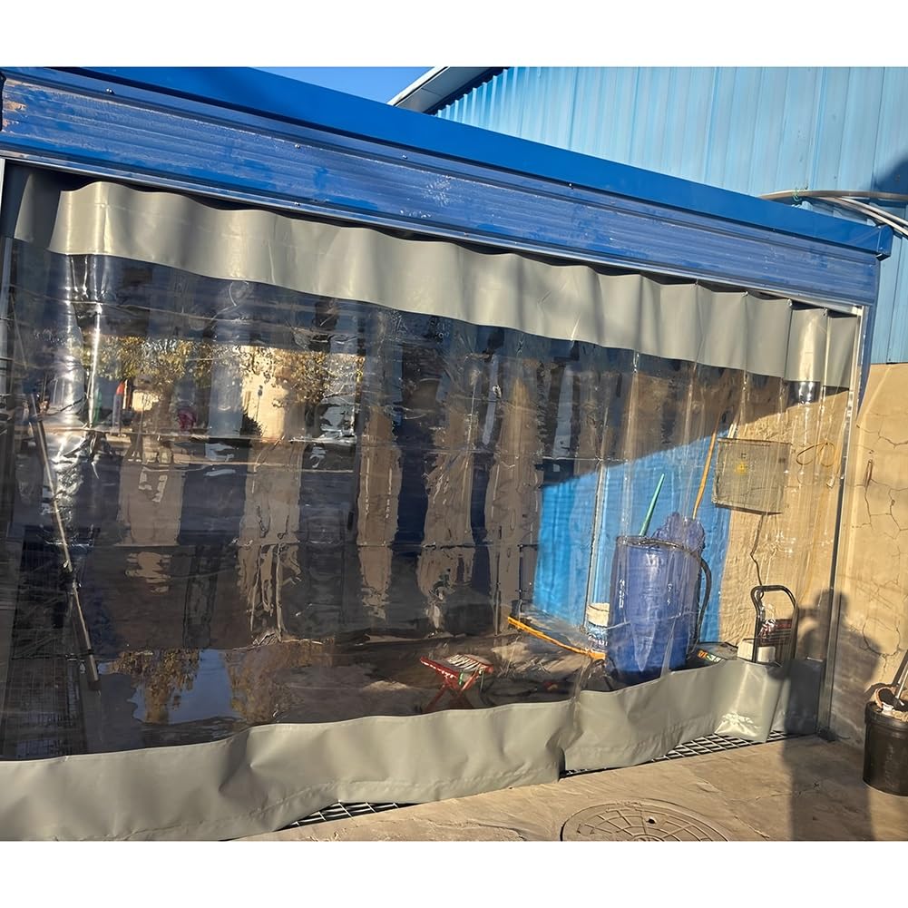 Rideaux transparents robustes gris avec œillets et crochets pour pergola et porche
